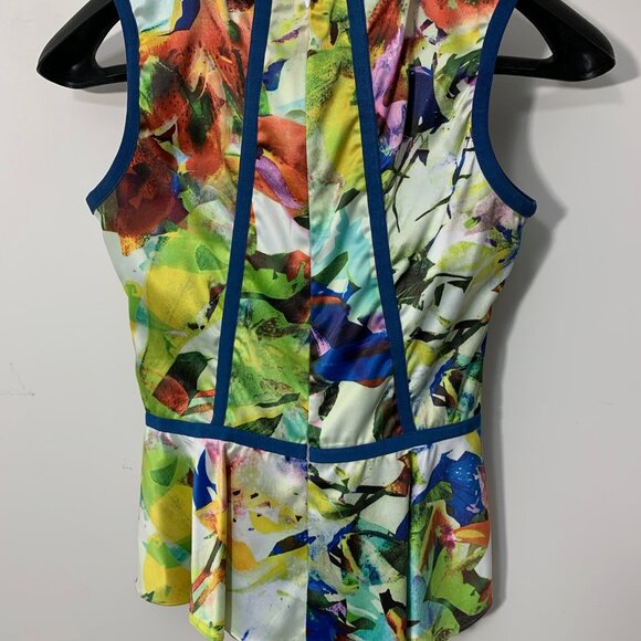 Parker Silk Floral Peplum Top Multicolor Print Small - Picture 2 of 3